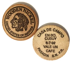 1992 Ficha PASADIA FAMILIAR SOC NUMISMATICA de PUERTO RICO Wooden Nickel Token - Picture 1 of 3