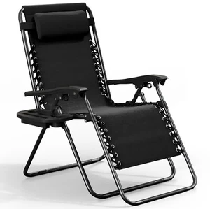 Zero Gravity Chair Foldable Outdoor Recliner Lounge Chaise w/ Detachable Cushion - Picture 1 of 36