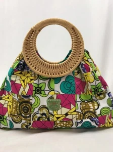 Borsa LUX Fricaine rattan manico vimini tote bag patchwork festival Y2K - Foto 1 di 12