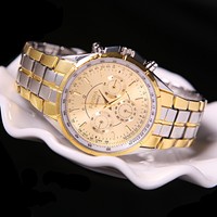 Fashion Men's Luxury Date Gold Dial Stainless Steel Analog Quartz Wrist Watch US