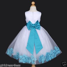 white and teal flower girl dresses