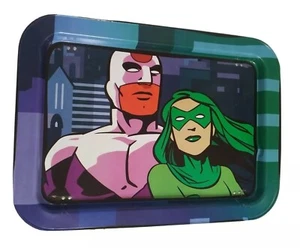 Vtg Pop Art Cartoon Comic Super Heros Lap Snack Tray Folding Metal 17"x12” READ - Picture 1 of 12