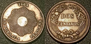 Pérou - République - 2 centavos 1864 TTB+ ! KM#188.1 - Picture 1 of 1