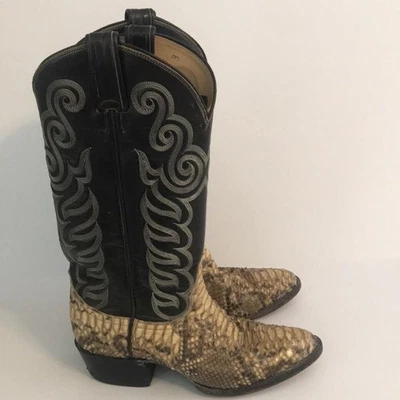 Botas femininas Tony Lama tamanho 6 preto bronzeado pele de cobra couro de cowboy ocidental 3114 - Imagem 1 de 4
