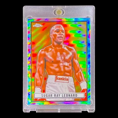 SUGAR RAY LEONARD SILVER REFRACTOR ORANGE HOLO SP Topps Chrome Insert - BOXING - Image 1 of 4