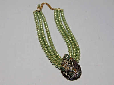 Collar Gargantilla Heidi Daus Firmado 3 Hilos Lima Bronce Perla y Cristales Swarovski Foto 1 de 4