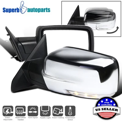 Fits 2013-2019 Ram 1500 Power Folding Heated Side Mirrors Sliver Cover w/ Signal - Image 1 of 4