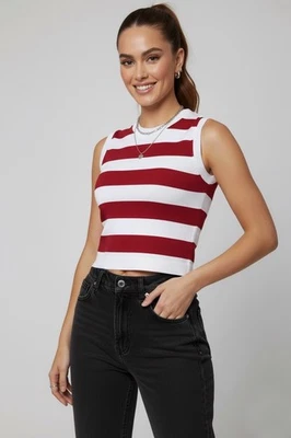 Eye Candy NWT Woman’s Tank Top White Red Size S/M  - Image 1 of 4