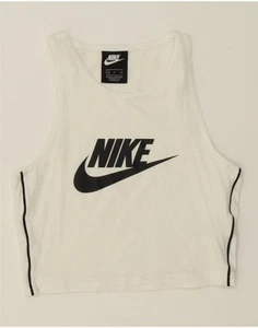 NIKE Womens Crop Graphic Vest Top UK 8 Small Off White Cotton BA07 - Picture 1 of 4
