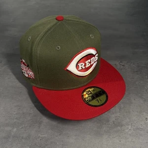 Gorra Cincinnati Reds New Era 7 3/8 Oliva Verde Ejército Rojo Parche Lateral Ajustado - Imagen 1 de 7