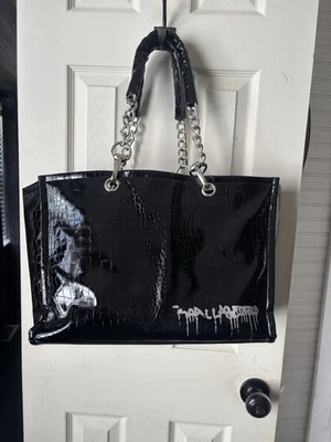 Karl Lagerfeld Black Tote Large Bag Faux Alligator Leather - Image 1 of 4
