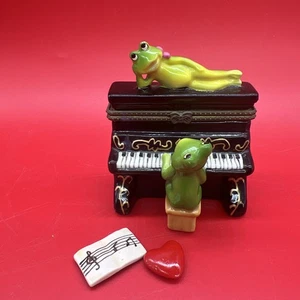 Keramik Frosch Paar auf Klavier Schmuckschatulle mit Herz & Musiknoten - Bild 1 von 20