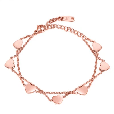 DAMEN HERZ ARMBAND ROSEGOLD HERZ ANHÄNGER EDELSTAHL KETTE ARM SCHMUCK GESCHENK - Bild 1 von 4