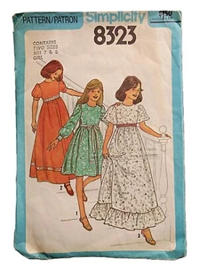 Girls Vintage 1970s Dress Pattern Sizes 7 and 8 Simplicity 8323 Retro Boho Maxi - Picture 1 of 12