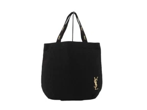 Authentic YSL Yves Saint Laurent Logo Embroidery Canvas Tote Bag - Black - Picture 1 of 1