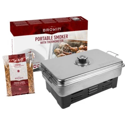 BROWIN Edelstahl Tischräucherofen rostfrei mobil mit Küchenthermometer Räucherspänen