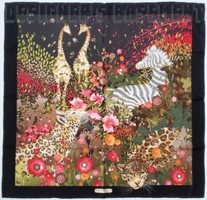 SALVATORE FERRAGAMO black FLORAL FANTASY ANIMALS Odissea silk scarf NIB Auth$380 - Picture 1 of 5