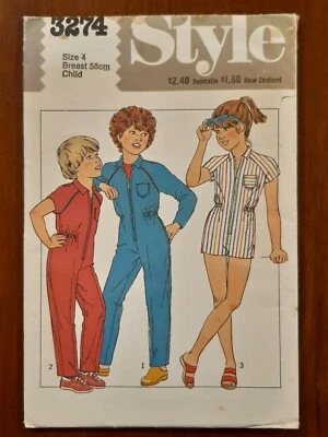 STYLE PATTERN - 3274 CHILD BOY GIRL JUMPSUIT TWO LENGTHS FRONT ZIPPER SZ 4 UNCUT - Image 1 of 2