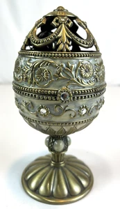Egg Shaped Music Box on Pedestal with Cherub White Gold Works Cool Item - Picture 1 of 14