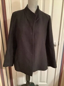 Eileen Fisher Wool Snap Button Cardigan Sweater Jacket Womens PL Black - Picture 1 of 11