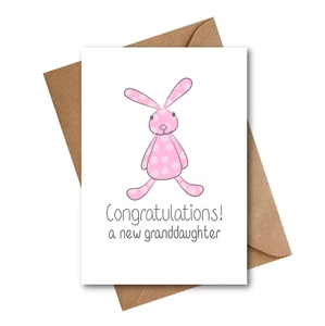 Pink baby bunny - New grandparents card - Granddaughter - Picture 1 of 1