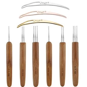 6PCS DIY Crochet Needle Hook Bamboo Handle Dread Knit Hair Making Braiding Tool - Picture 1 of 14