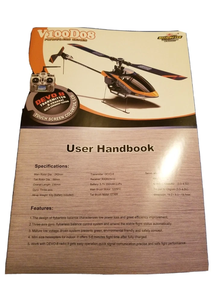 Walkera V100D08 User Handbook Manual rc Helicopter - Image 1 of 2