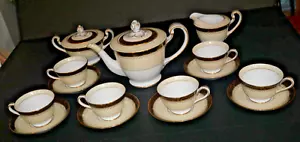Noritake Weiß Creme Schwarz Band Gold Blätter & Rand Teekanne Zucker Milchkännchen 6 C & S - Bild 1 von 19