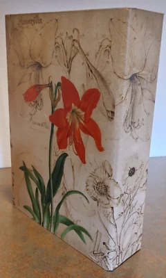 Amaryllis Red Flower Wood Frame Faux Book Box Velvet Lined - Image 1 of 4