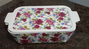 GRACE'S PANTRY Floral  Chintz Rectangle  Baker Baking Dish Casserole With Lid - Picture 1 of 6
