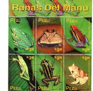 Frogs and Toads of the Manú, Mini Sheet of 6 stamps, Perú 1998, accept offers - Picture 1 of 1
