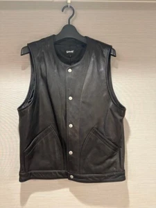 Schott Goatskin Leather Vest Jacket Blouson Men Size M Black Snap button - Picture 1 of 13