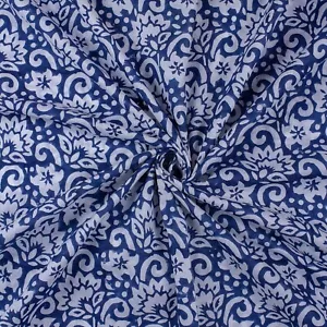 Tessuto Stampa Floreale Blu Indaco Indiano 100% Cotone Naturale Panno Leggero - Foto 1 di 5