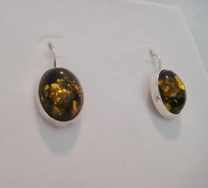 Pendientes colgantes vintage de plata esterlina ámbar ovalado cabujón ¡Hermosos! - Imagen 1 de 11