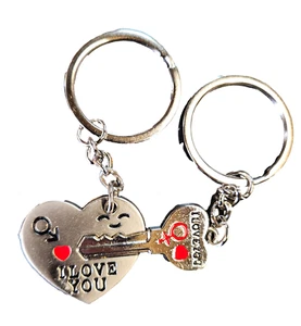 Lovers Couples Valentines Set of 2 Heart & Key Gift Idea Keyrings Key Chains - Picture 1 of 5