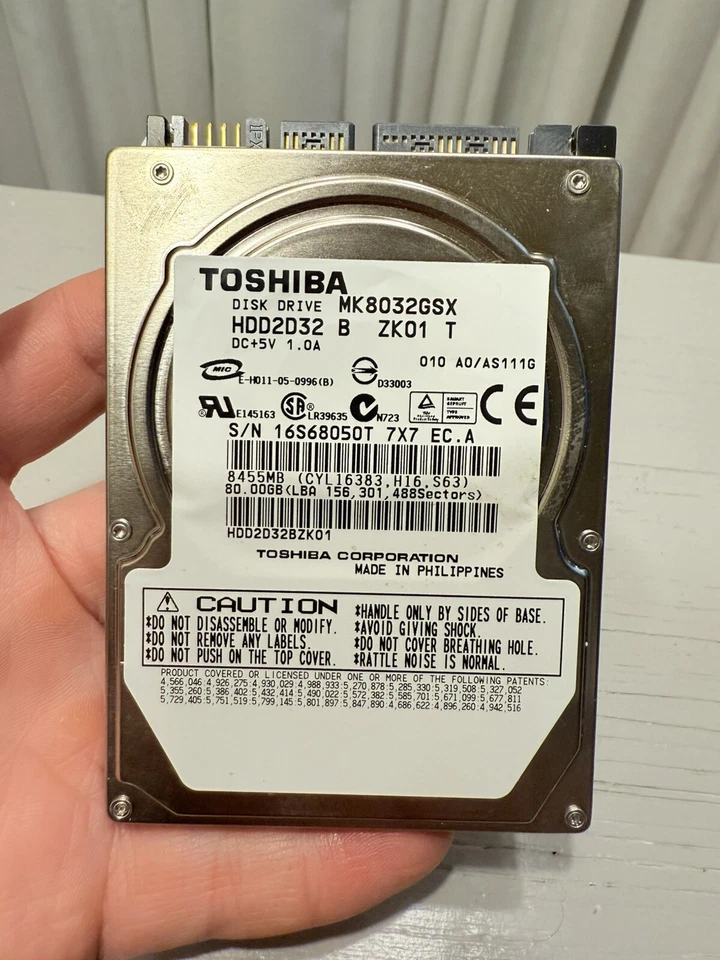 Toshiba 80GB MK8032GSX  (HDD2D32 B ZK01 T) Laptop HardDrive WIPED & TESTED! M3 - Image 1 of 4