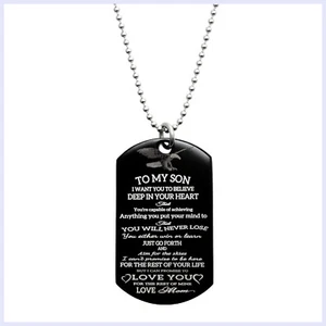 "To My Son" Personalized Stainless Steel Military Airforce Navy Dog Tag Necklace - Picture 1 of 21