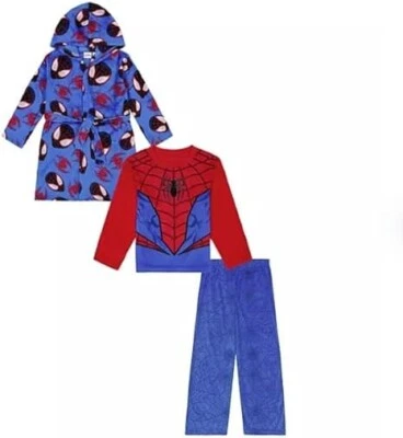 Spiderman Boys Multicolor Print 3Pc Super Soft Hooded Robe & Pajama Set Sz XS/4 - Image 1 of 4