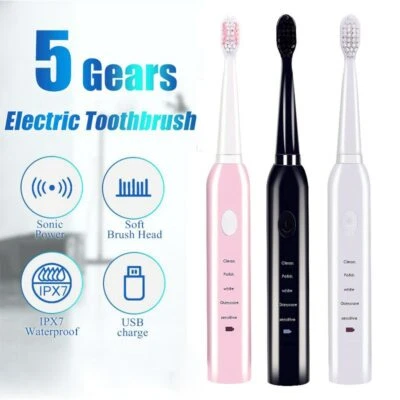 Brosse à dents électrique puissante Ultra sonique USB rechargeables lavable - Photo 1/4