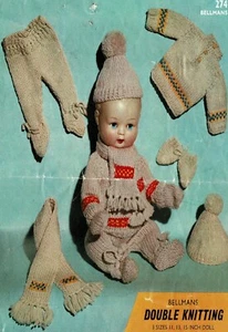 Dolls clothes knitting pattern 11"- 13" & 15" doll. Laminated copy. (V Doll 194) - Picture 1 of 1