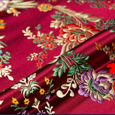 Satin Faux Silk Fabric Chinese Begonia Floral Damask Brocade Bag Costume Vintage - Image 1 of 4
