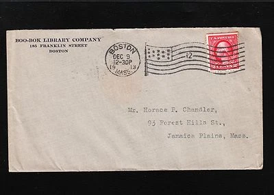 Boo-Bok LIBRARY Co Boston 1913 Flag Cancel 2c Washington Cover 4u    - Image 1 of 2