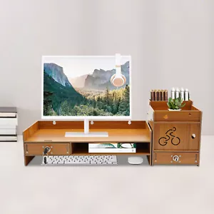 Desktop Computer Monitor Stand Wood Color Monitor Stand Monitor Stand Organizer - Picture 1 of 17