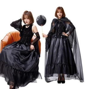 Halloween Juegos con disfraces Bruja Vampiro Disfraz Adulto Mujer Talla Grande Sexy Negro Lon_ - Imagen 1 de 9