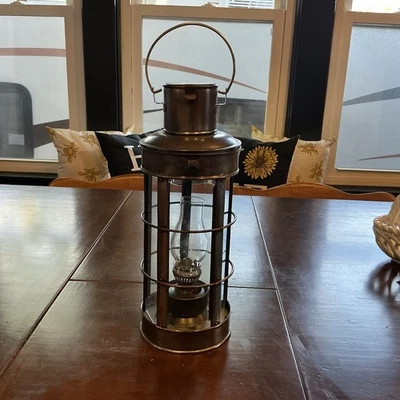 Copper Lantern 5 Sided Glass Bale Kerosene Oil Lamp Nautical  Maritime 11.5" - Image 1 of 4