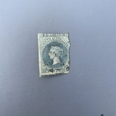 1855-1871 South Australia Queen Victoria 6d six pence blue stamp - used - Image 1 of 2