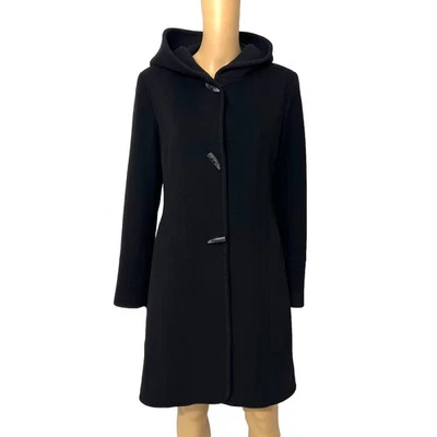 Abrigo vintage con capucha de lana cachemir negro para mujer Marvin Richards talla 8 P bolsillos Foto 1 de 4