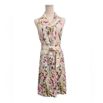 Escada Cream Floral Linen Dress Size 34 US 4 - Image 1 of 4