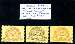 LOT 30910 MINT NH OG PLANE MARITIME AND NEWFOUNDLAND AIRWAY 1931 LABELS SET OF 3 - Picture 1 of 2