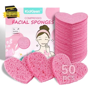 50-Count Spugne Viso a Forma di Cuore in Cellulosa Compressa | Natural Cosmetic Spa - Foto 1 di 6